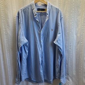 Ralph‎ Lauren Classic Fit Men’s 2X-Large Blue Gingham Button Down Oxford Shirt